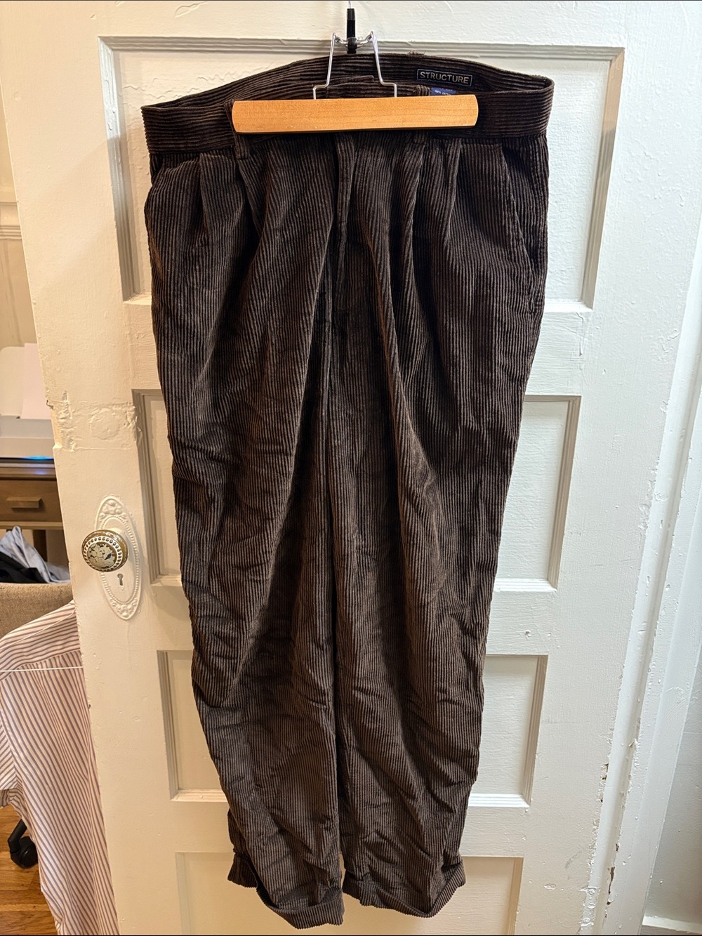 Structure Men's Dark Brown Corduroy Pleated Trousers